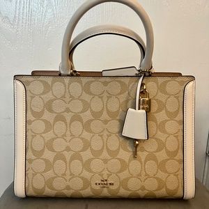 AUTHENTIC Coach Signature Zoe Carryall Bag-Cognac, Cream, Greige